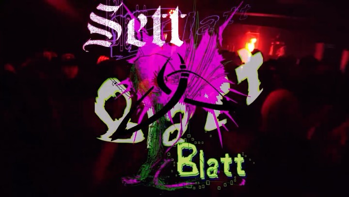 Neon SETT and Blatt lettering layered over an actual crowded club photograph.