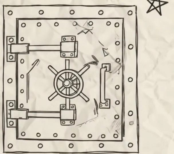 A hand-drawn safe whose door opens to reveal missing projects.